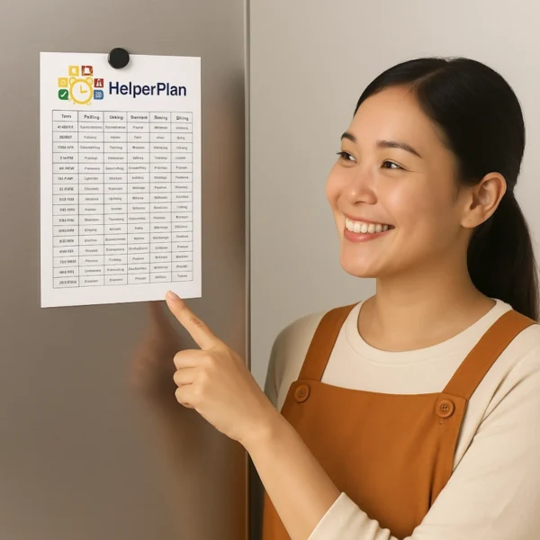 Happy Domestic Helper with a plan
